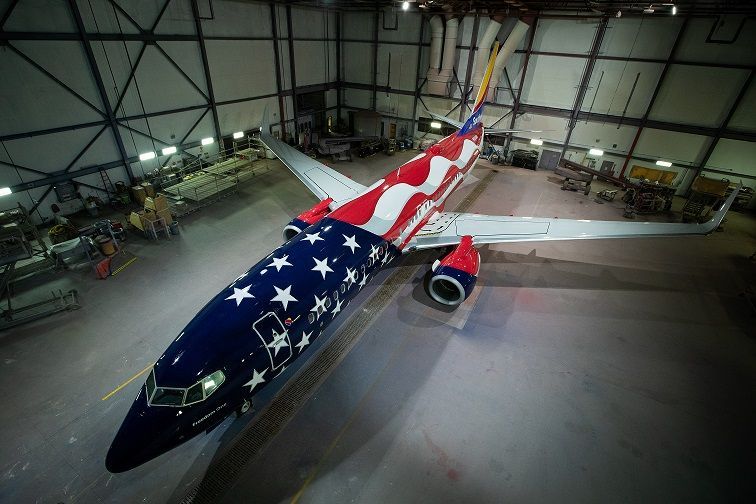 Freedom One jet painted like the American Flag from Southwest Airlines