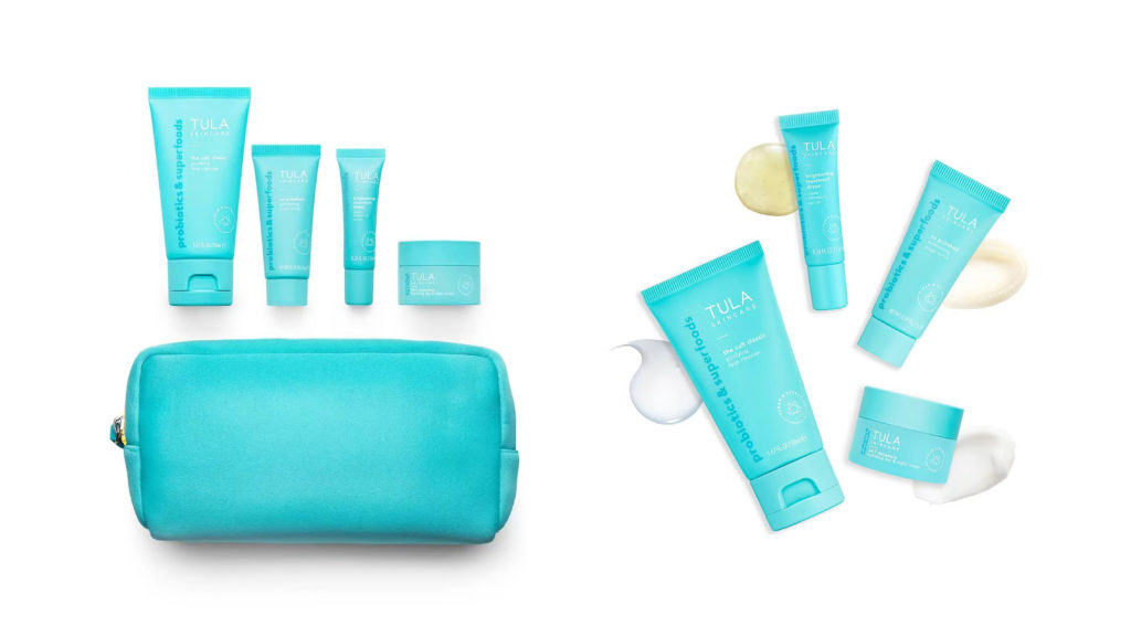 Two views of the TULA Skincare Best Sellers Travel Kit