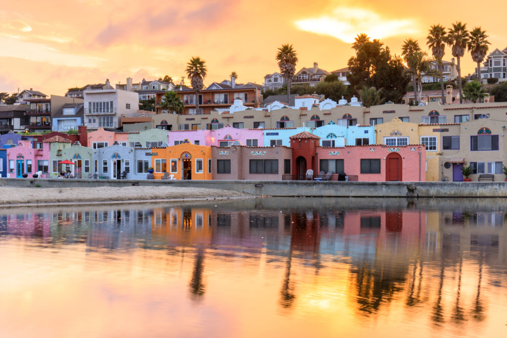 Colorful houses along the water at Capitola, California 