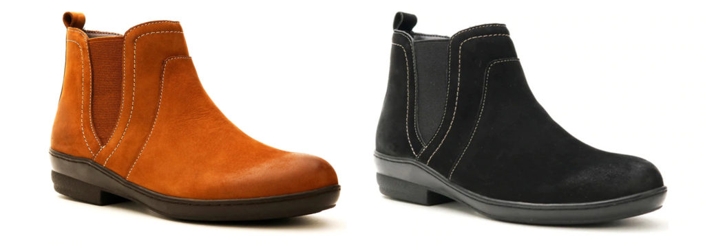 The David Tate Tornio Chelsea Boot in two colors, tan and black