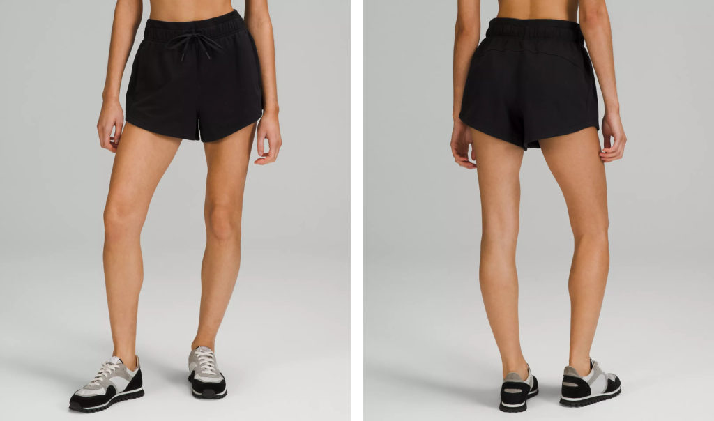 Two views of the lululemon Inner Glow High-Rise Short in the color Black