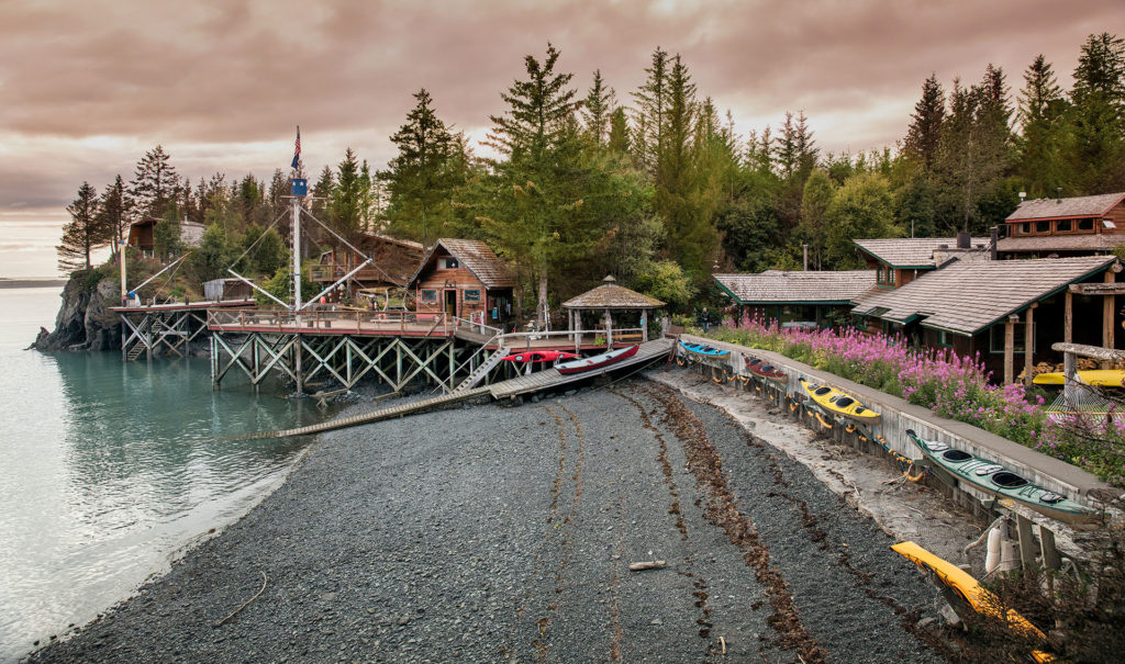 Cabins and lake at Kachemak Bay Wilderness Lodge, Alaska