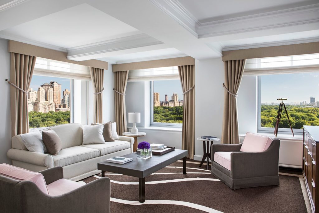 Living room in the Ritz-Carlton Central Park overlooking Central Park