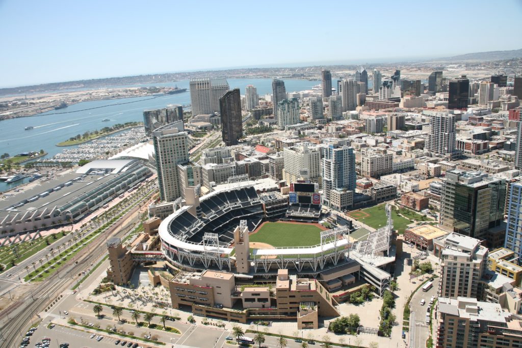Aerial view of Padres Petco Stadium in San Diego, California