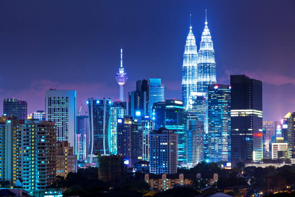 Kuala Lumpur skyline lit up at night