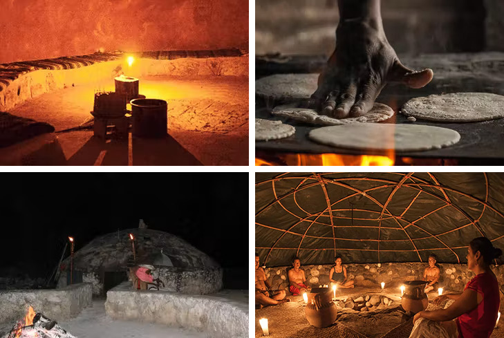 Images from the location and process of a Temazcal Healing Ceremony led by members of local indigenous communities