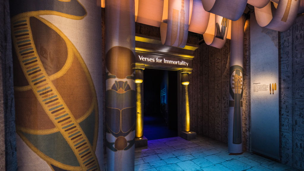 Entrance to a room called "Verses of Immortality" in the National Geographic Beyond King Tut: The Immersive Experience