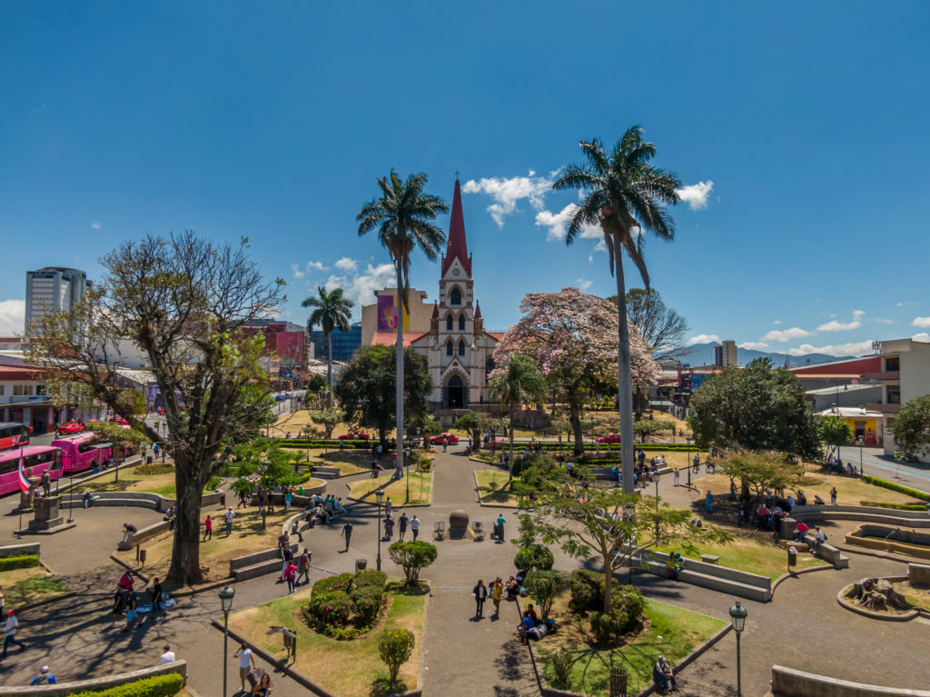 View of a square and the main Church in San Juan, Puerto Rico 