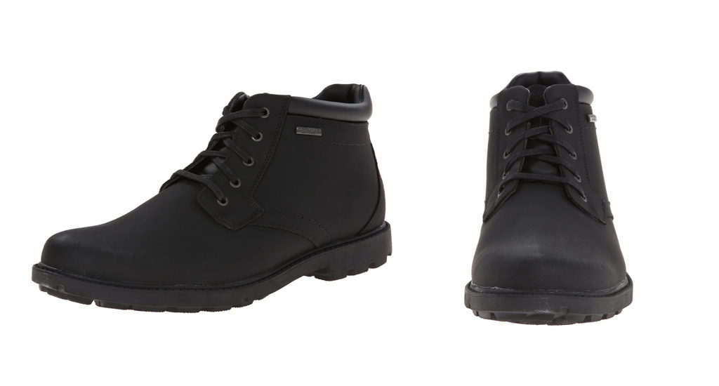 Two views of the Rockport Waterproof Storm Surge Toe Boot in black