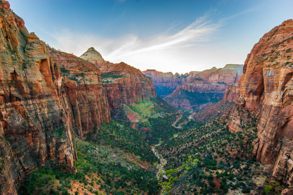 Aerial view of a canyon in Zion National Park