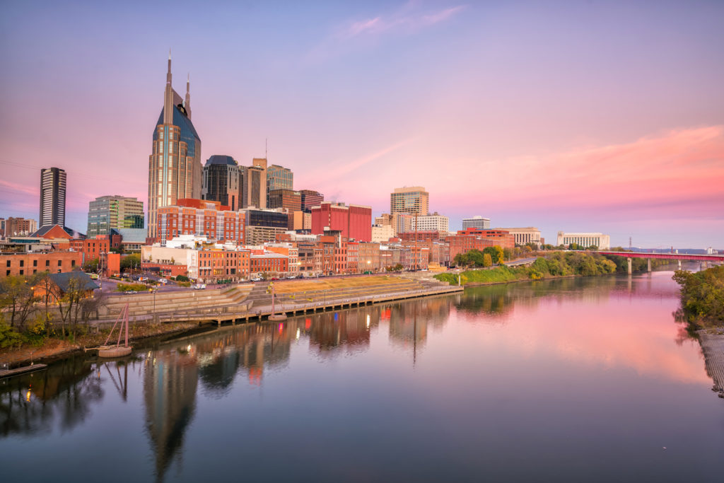 Skyline of Nashville, Tennessee at dusk