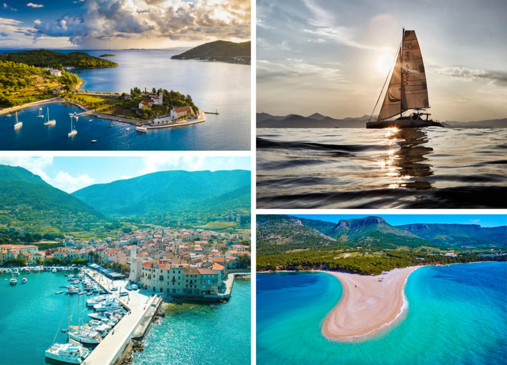 Aerial shots of various islands and coastlines around the Croatia and Dalmation Islands and shot of sailboat belonging to Kensington Tours