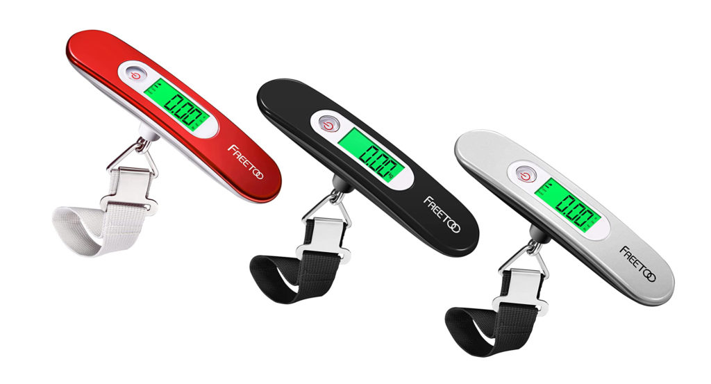 Three color options - red, black, and white - of the FREETOO Portable Luggage Scale