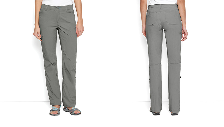 Two views of the Orvis Jackson Quick Dry Pants in grey