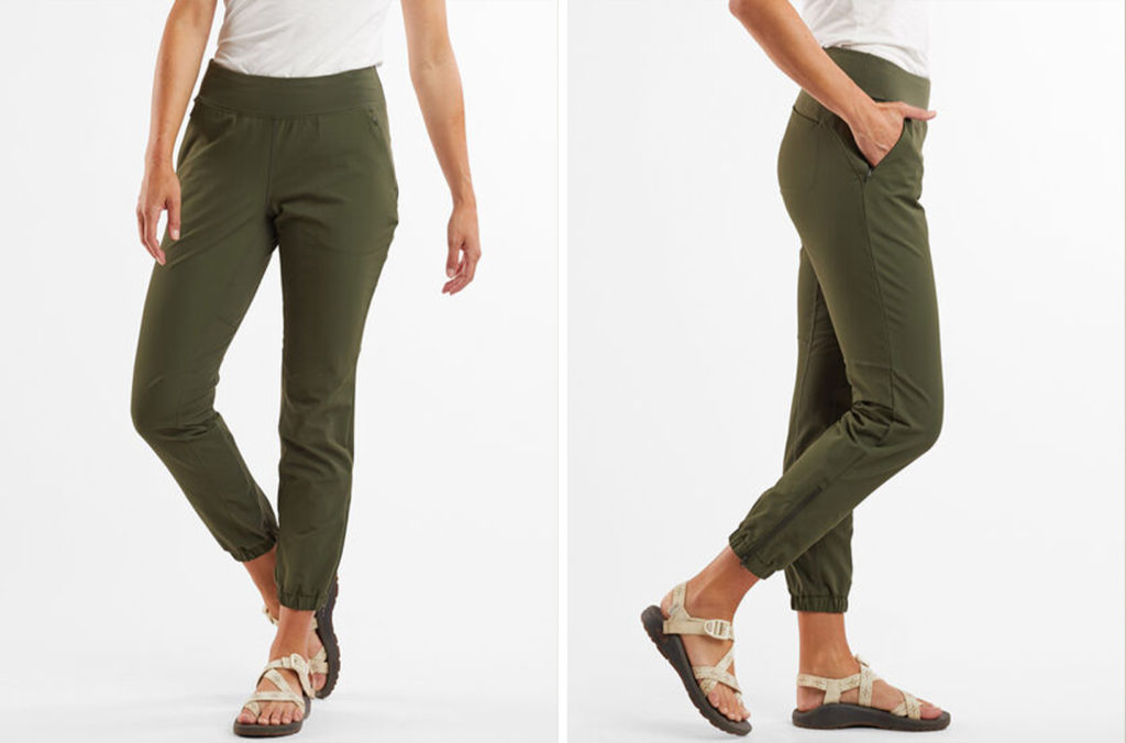 Title Nine Sylvan Hybrid Hiking Joggers in olive green