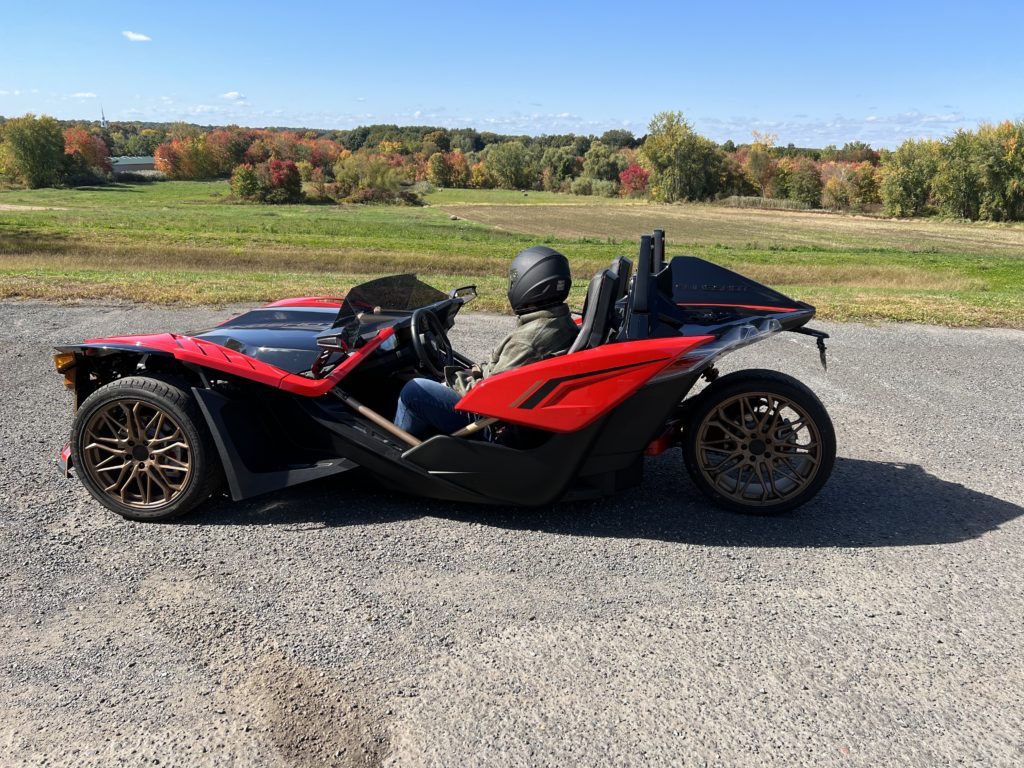 Person driving the Polaris Slingshot