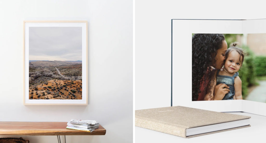 A framed printed photo and photobook from Artifact Uprising