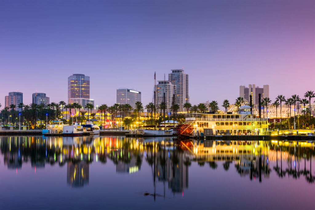 Lights along the waterfront at Long Beach, California, United States