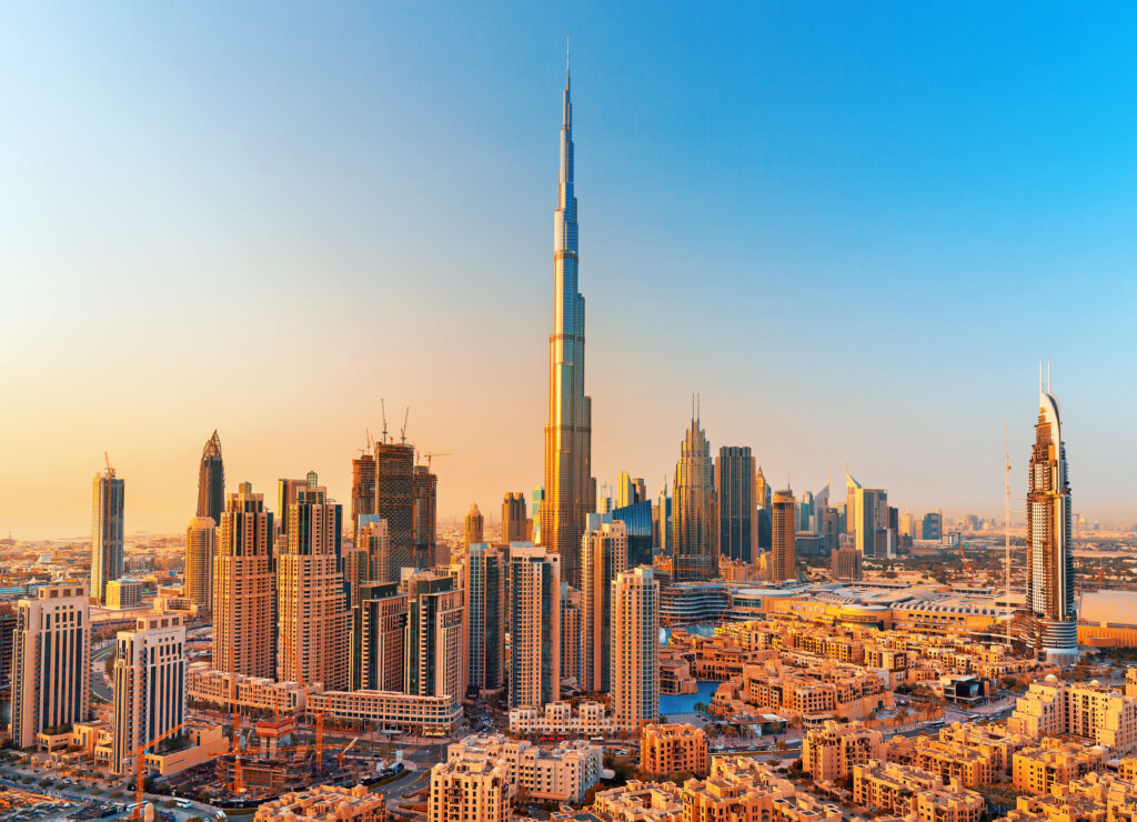 Dubai, United Arab Emirates skyline at sunset