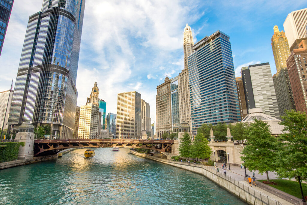 River Walk on Chicago River in Chicago, Illinois, United States