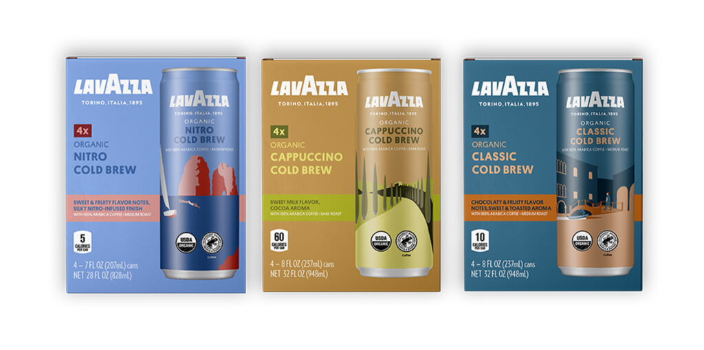 Three boxes, different flavors, of Lavazza Cold Brew