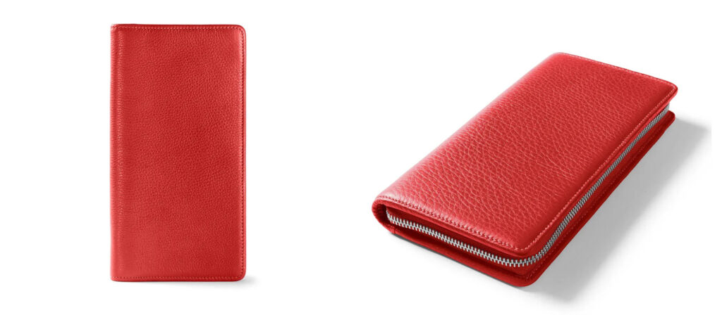Two views of the Leatherology Zip Around Travel Wallet