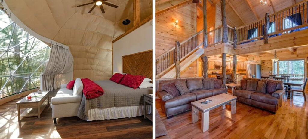 Interior of a geodome and lodge at the Inn & Spa at Cedar Falls in Hocking Hills, Ohio, United States