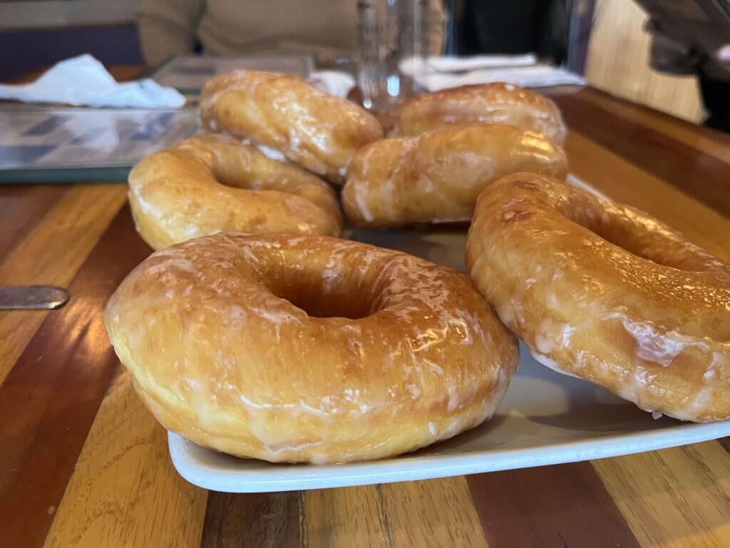Plate of glazed donuts from the Ridge Inn in Laurelville, Ohio, United States