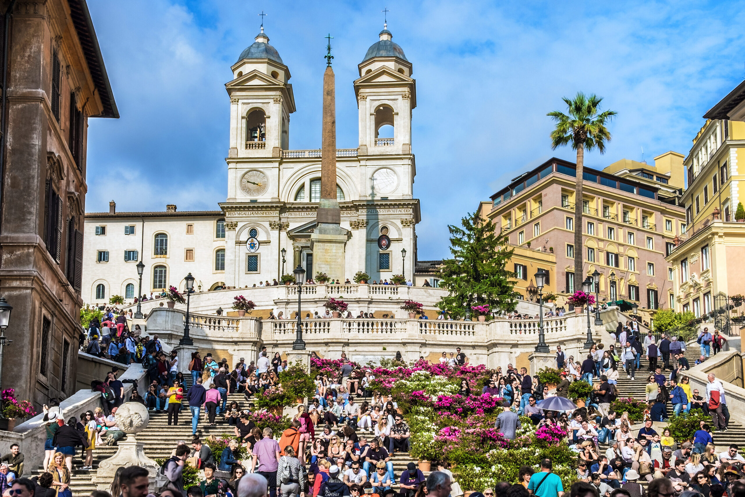 Crowds on the Spanish Steps in Rome in summer