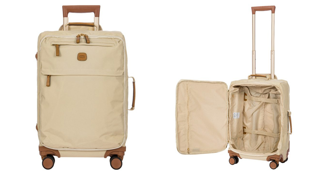 Two views of the Bric's X-BAG 21" Carry-on Spinner in cream
