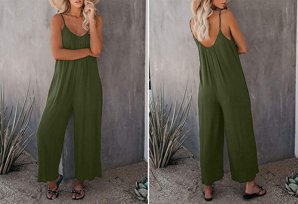Model showing two angles of the Happy Sailed Women's Jumpsuit in green