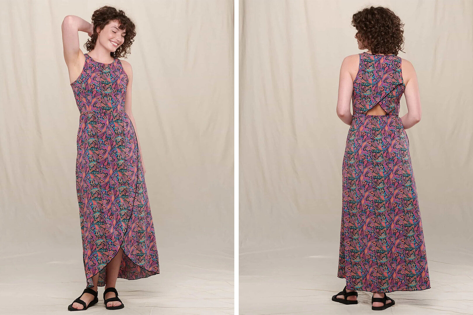 Model showing two angles of the Toad & Co Sunkissed Maxi Dress
