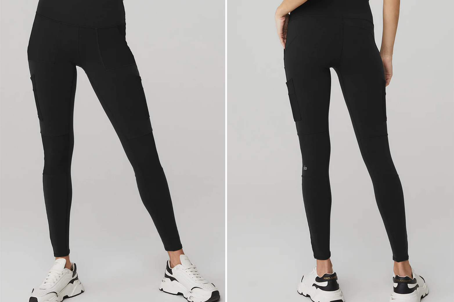 alo High-Waist Cargo Legging being modeled front and back