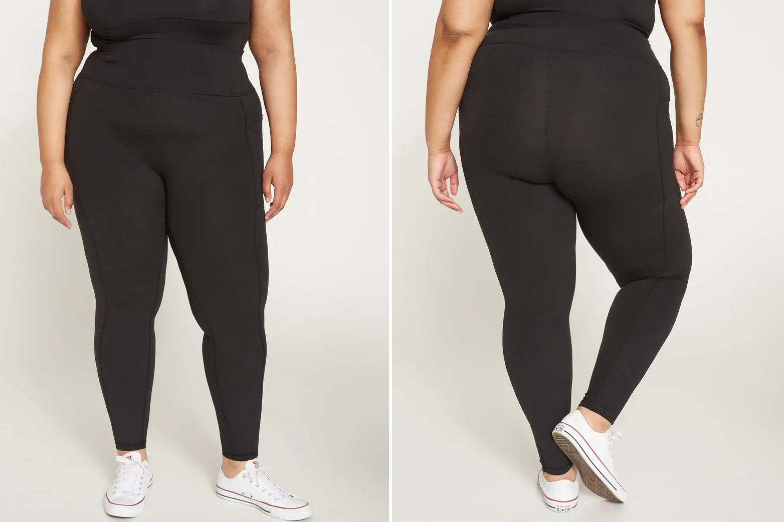 Plus size female modeling Universal Standard Next-to-Naked Legging front and back