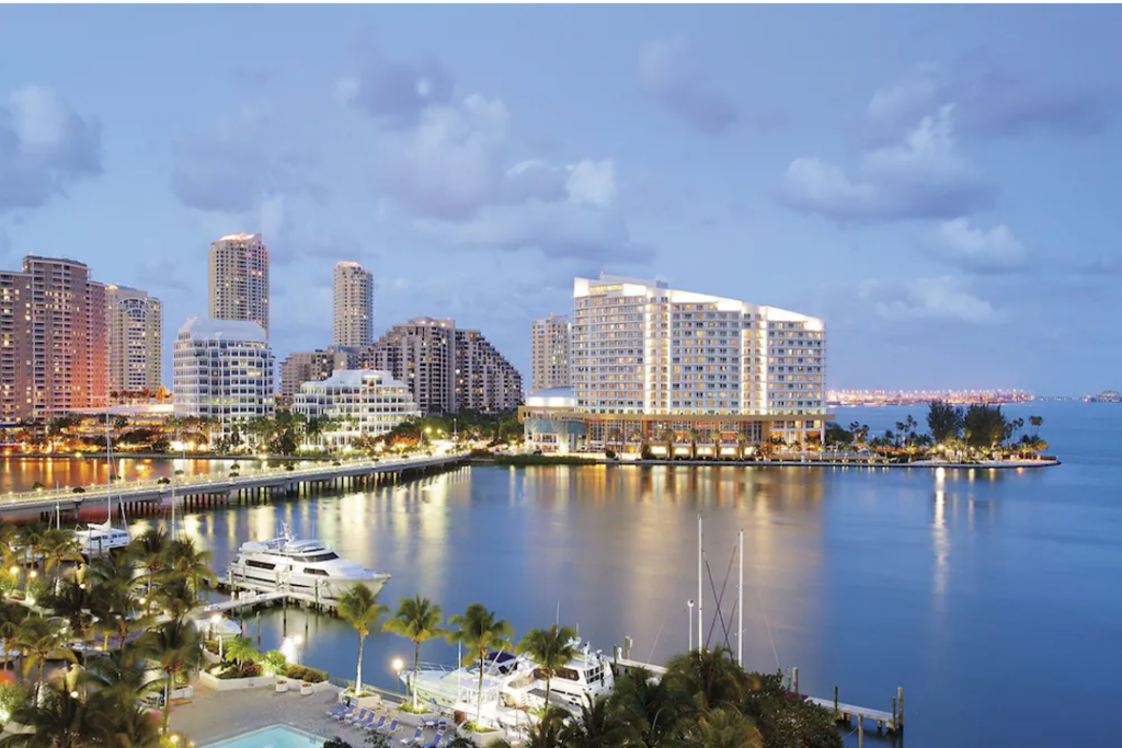View of the Mandarin Oriental, Miami exterior from across the water