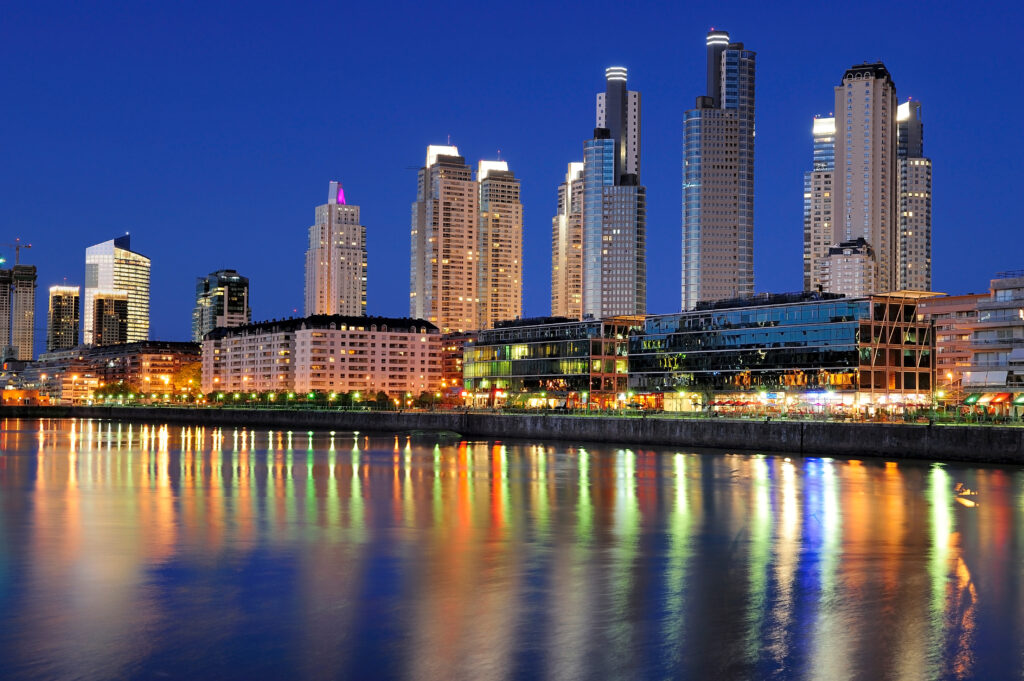 Skyline of Buenos Aires, Argentina at night, a romantic getaway