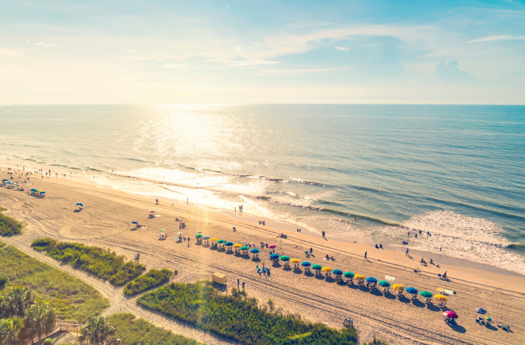Aerial view of Myrtle Beach, South Carolina at sunset
