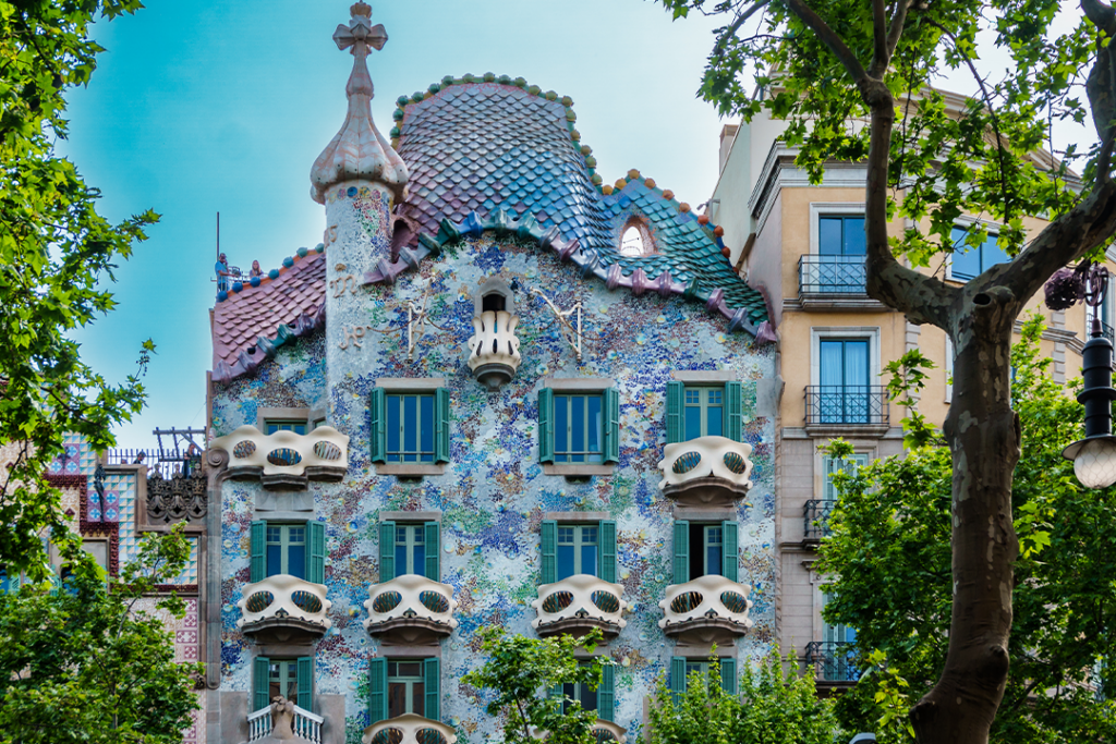 Barcelona, Spain-April 29, 2023. Casa Batlló, building in the center of Barcelona, Spain. It was designed by Antoni Gaudí, and is considered one of his masterpieces.