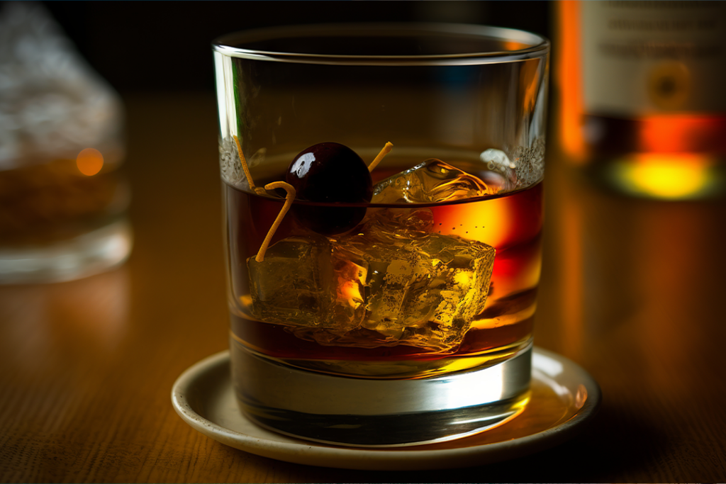 Manhattan - Another whiskey-based cocktail made with whiskey, sweet vermouth, and bitters, often garnished with a cherry.
