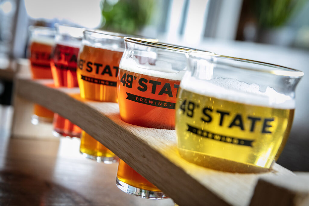 Beer sampler at 49th State Brewing in downtown Anchorage, Alaska