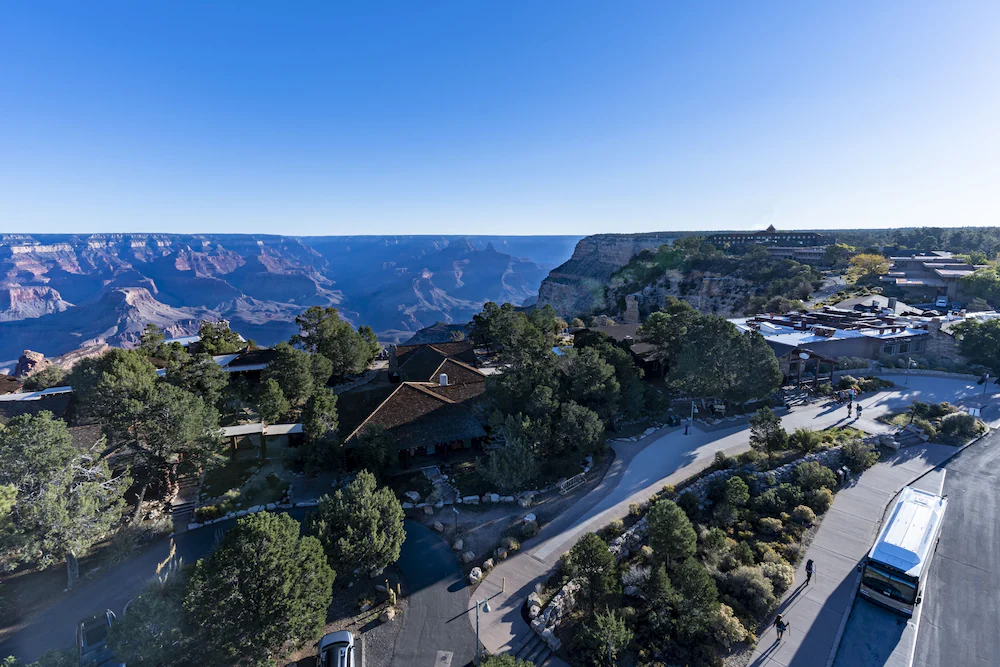 Aerial view of Bright Angel Lodge in Grand Canyon National Park