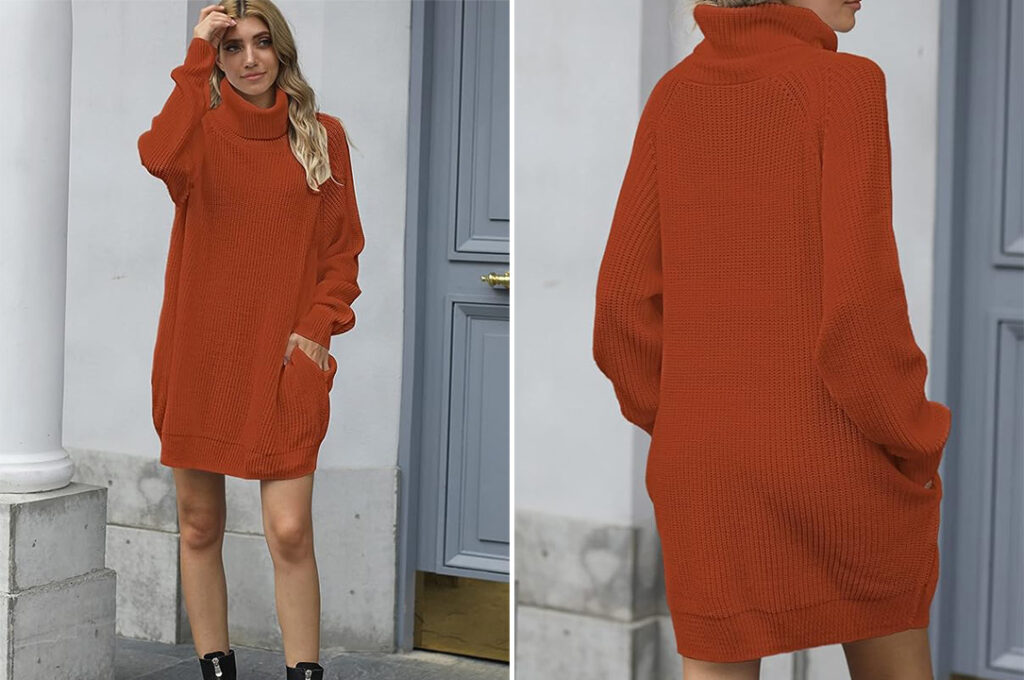 Pink Queen Loose Turtleneck Sweater Dress, the Best Ultra-Cozy Dress for Fall travel