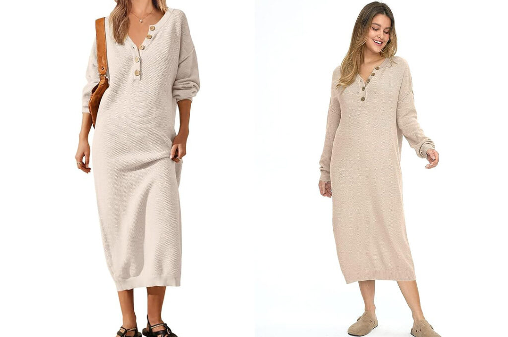 The best waffle knit dress for fall travel, the  LILLUSORY Women Pullover Sweater Maxi Dresses