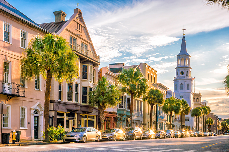 Street in Charleston, South Carolina on a sunny day