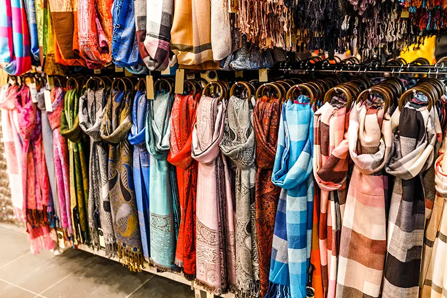 pashmina scarves on sale in a market