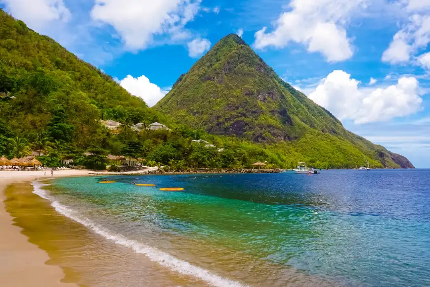 white beach in saint lucia, caribbean,