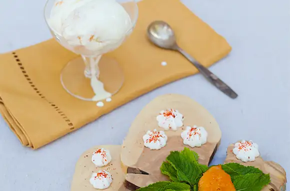 Mint Leaves with Sea Urchin Meringues Ice Cream