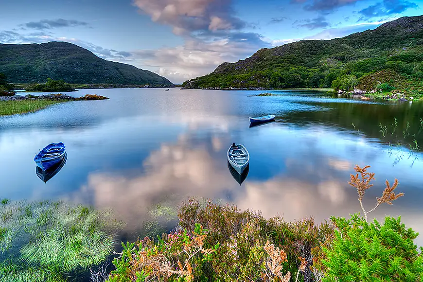 view of canoes on lake in killarney ireland