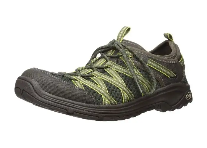 black and green hiking shoe