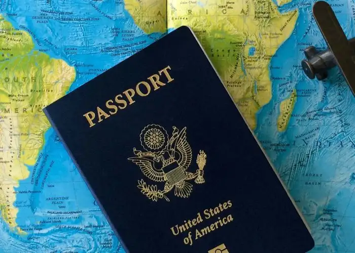 Passport on map of the world